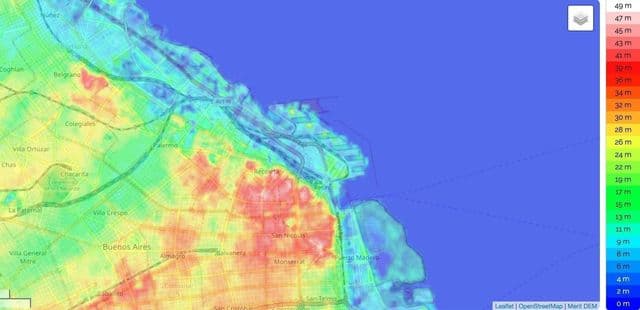 Mapa de elevação de Buenos Aires